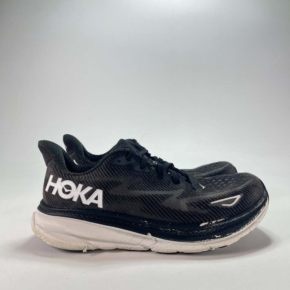 Hoka One One Clifton 9 Running Shoes Black White Women's Size 9B